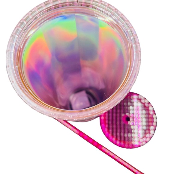 NWT Starbucks Iridescent Bubblegum Grid Venti Cold Cup - Pink Silver - 24 oz - Picture 6 of 7